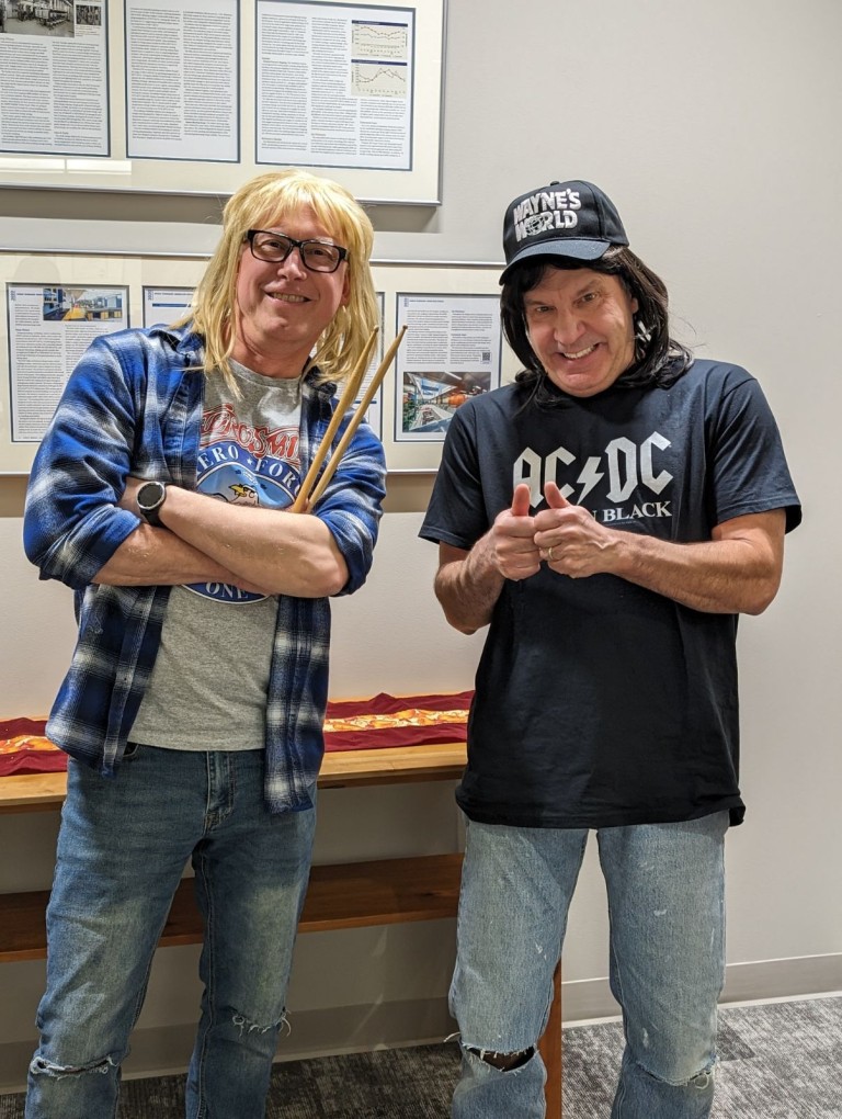 Dave and Ken Ratcliffe wearing Wayne's World costumes