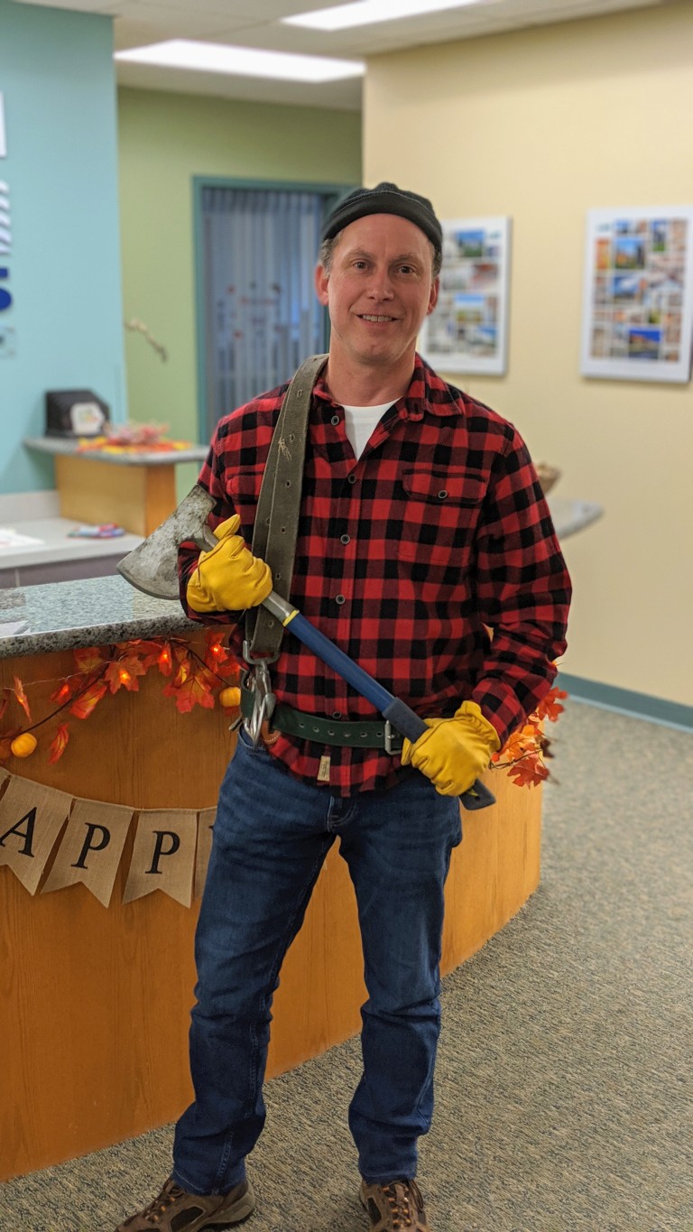 Ken in lumberjack costume