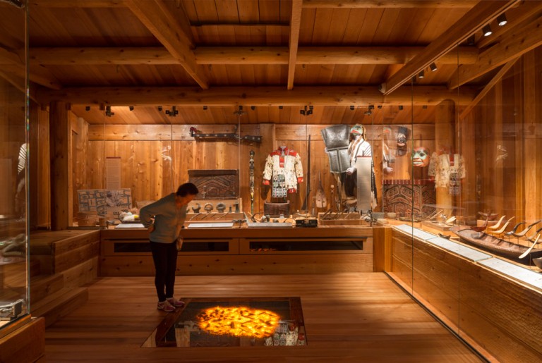 Warm gallery lighting on museum displays