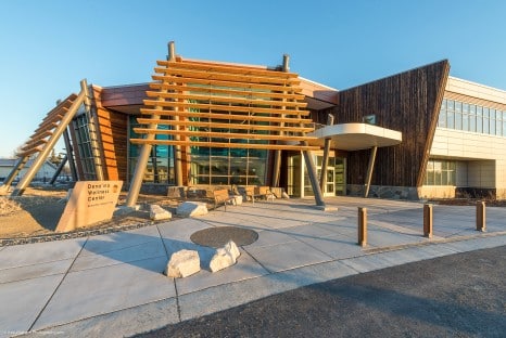 Exterior of building with decorative wooden panelling