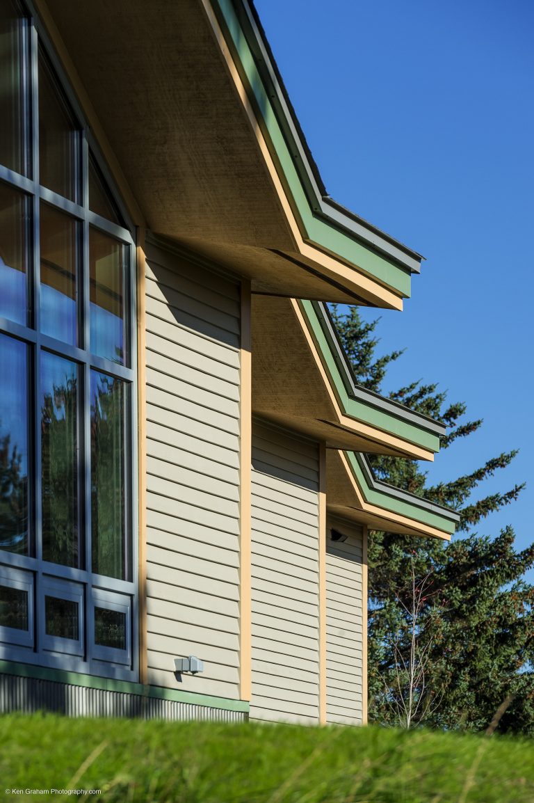 Building with colorful roof