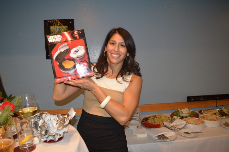 Deborah posing with a star wars waffle maker