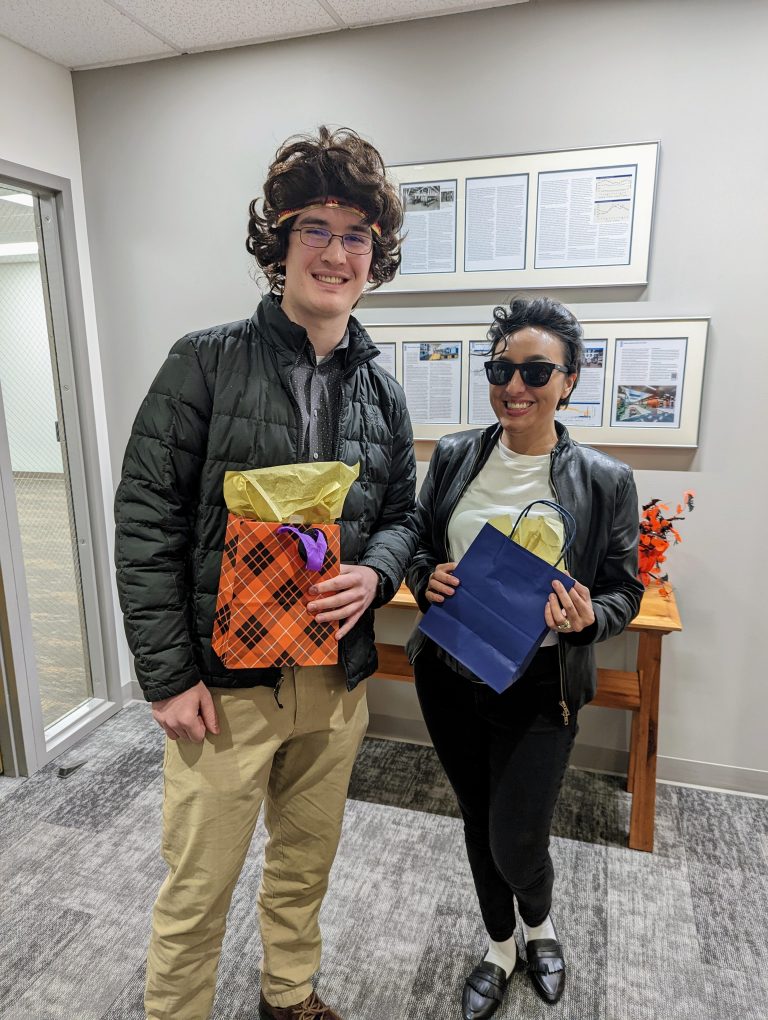 Logan and woman in halloween costumes