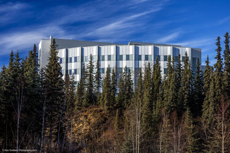 Exterior of building with decorative tile walls