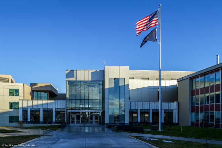 Multistory exterior of building with glass windows