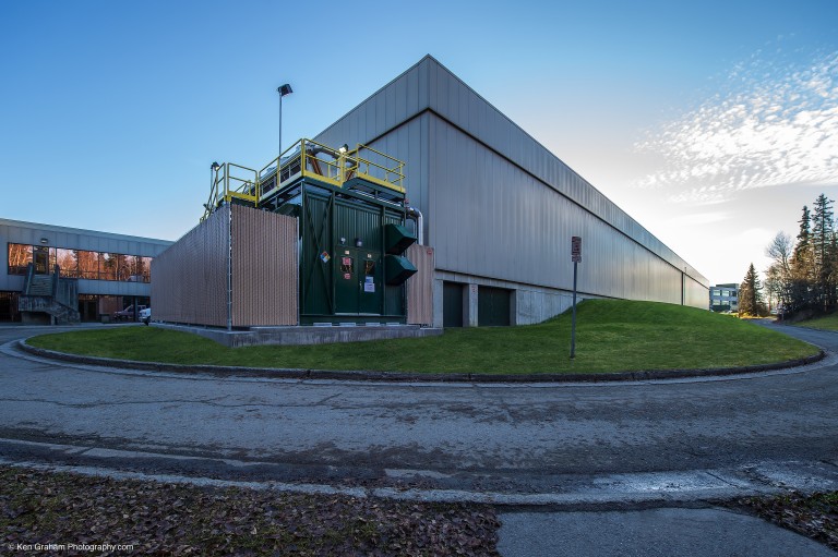 Large machinery in exterior of building