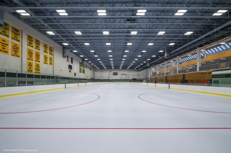 Brightly lit hockey rink