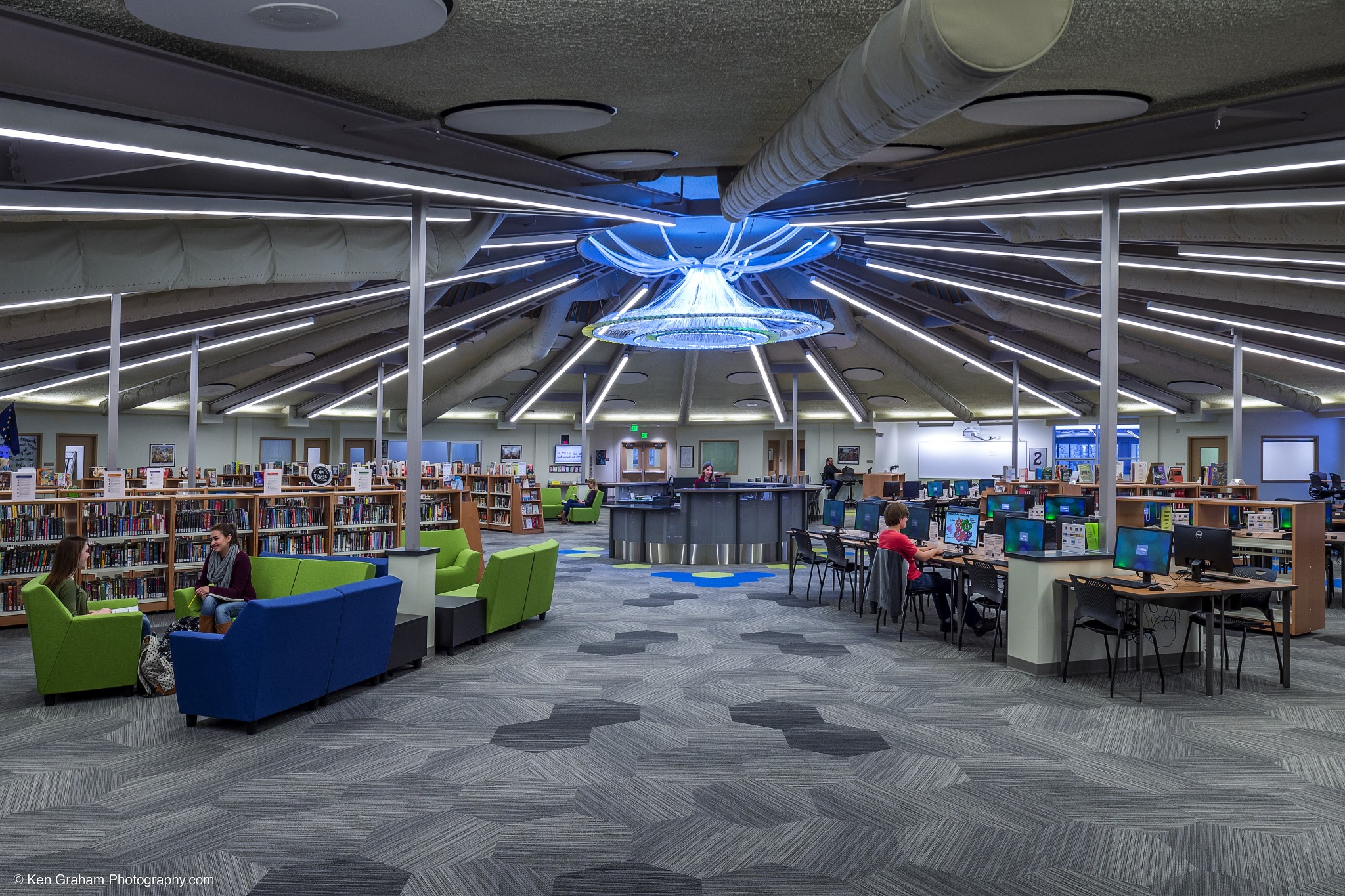 Decorative blue lighting and chandelier