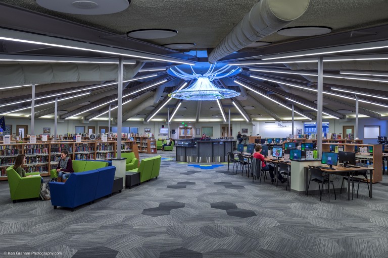 Decorative blue lighting and chandelier