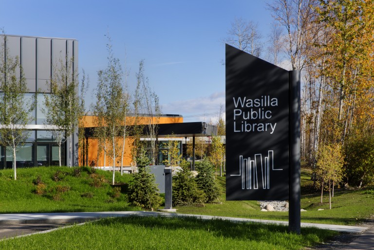 Wasilla public library sign
