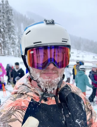 Jack Schumacher in ski gear with an icy beard