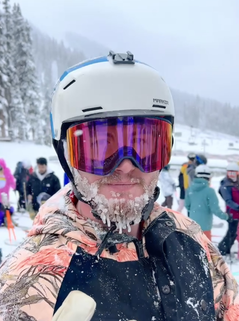 Jack Schumacher in ski gear with an icy beard