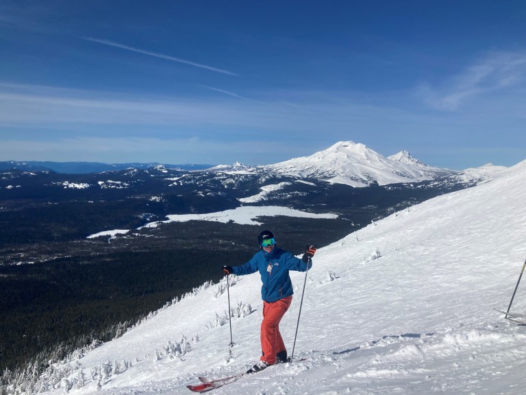 Jake Kirk skiing on snowy mountain