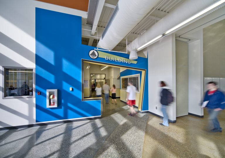 Lighting and vents in school hallway