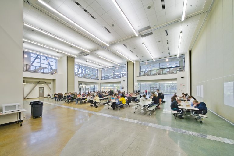 Brightly lit cafeteria