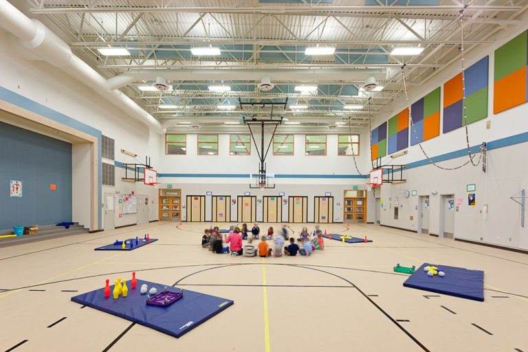 Brightly lit gym in elementary school