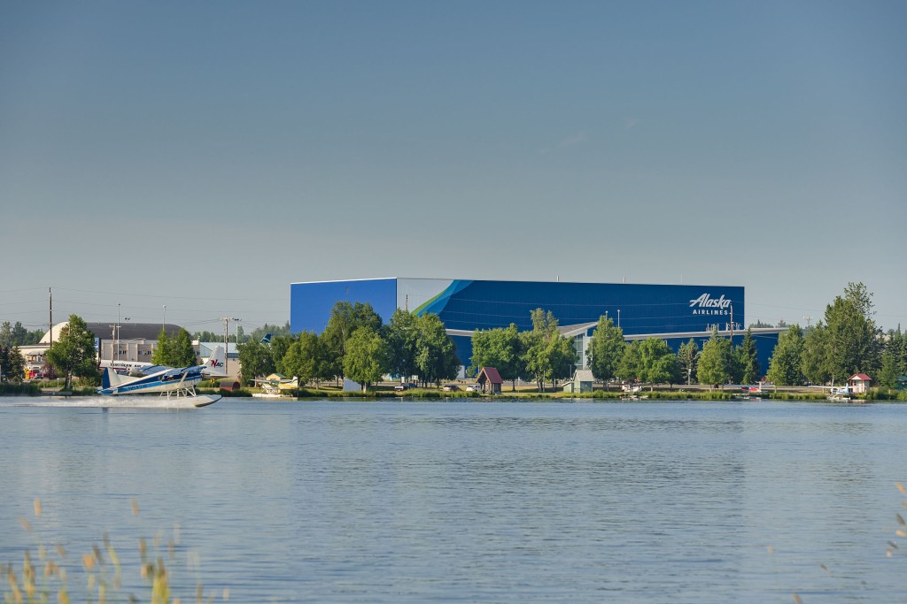Exterior of Alaska airlines hangar