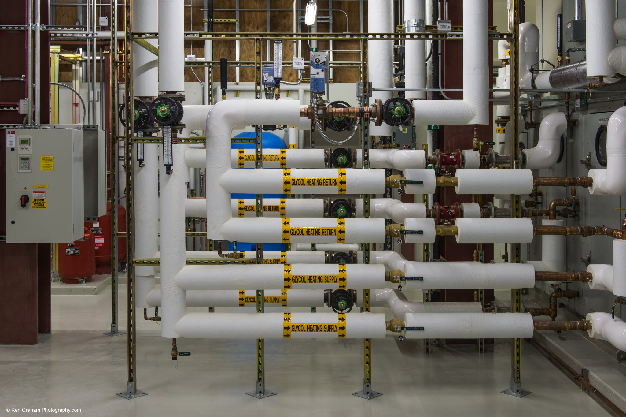 Complicated pipes, wires and machinery