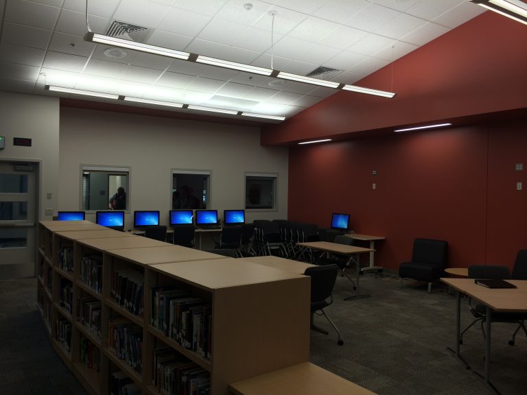 Dimly lit computer room